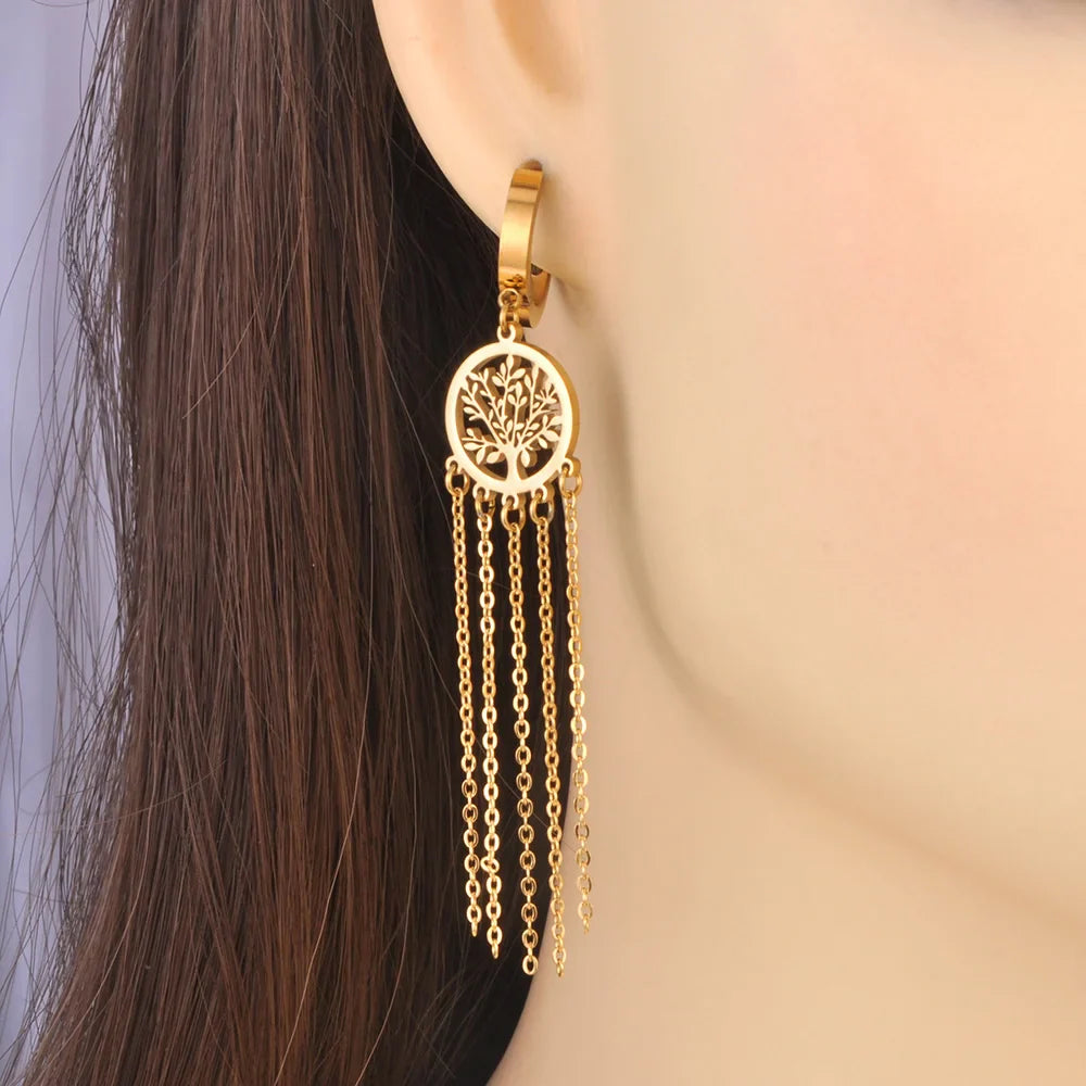 Tree of Life Dangle Earrings in gold