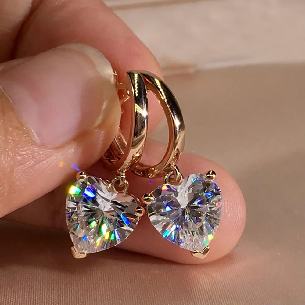 Drop Earrings with Zircon Heart