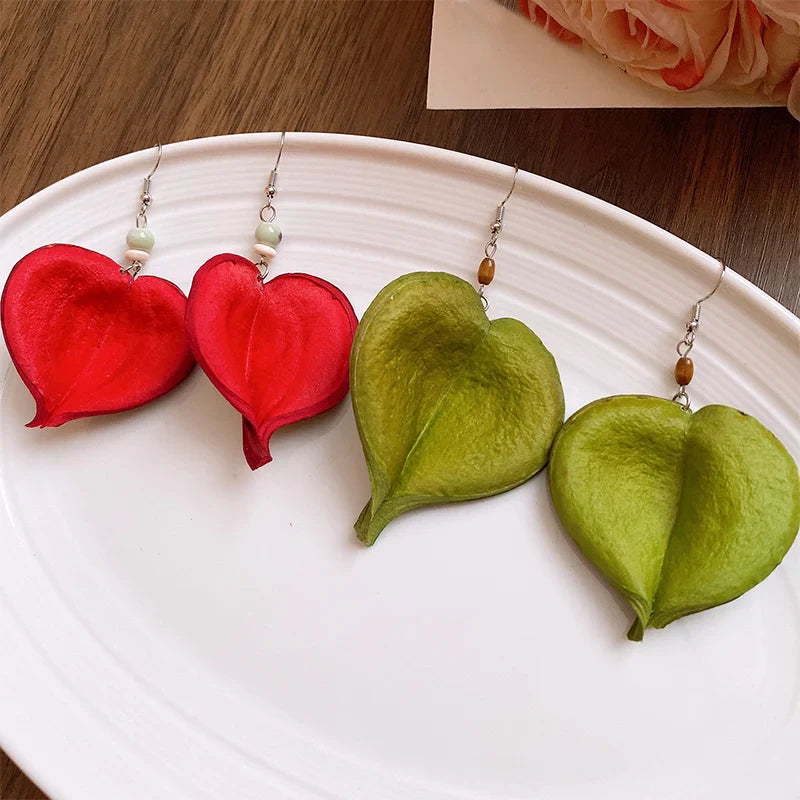 Dangle Earrings with Colored Leaf