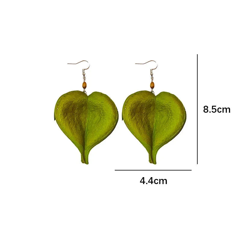 Dangle Earrings with Colored Leaf
