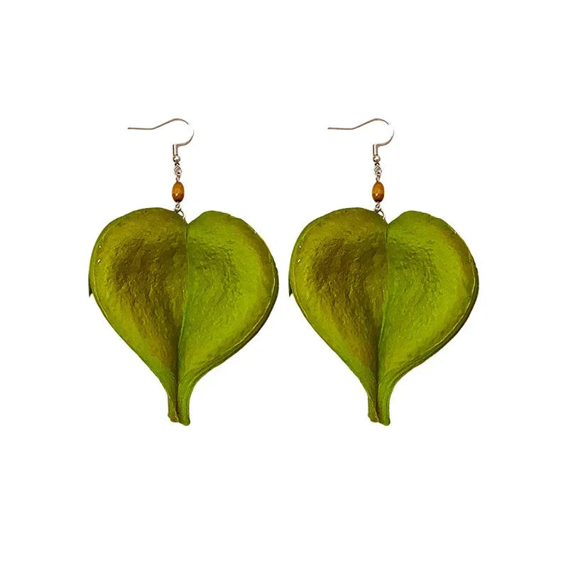 Dangle Earrings with Green Colored Leaf