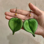 Dangle Earrings with Green Colored Leaf