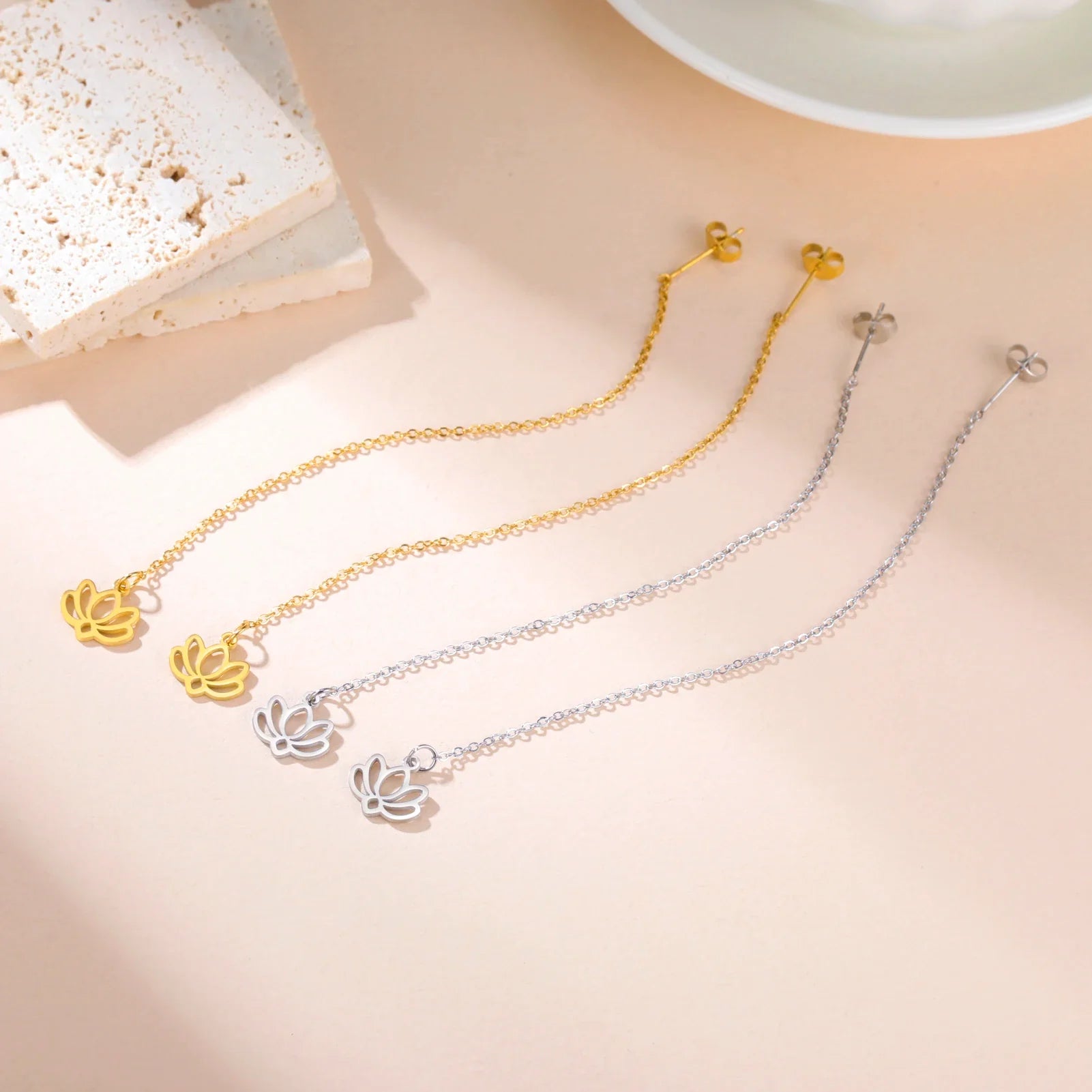 Dangle Earrings with Delicate Lotus Flower 