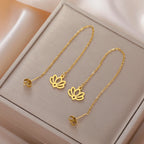 Dangle Earrings with Delicate Lotus Flower in gold