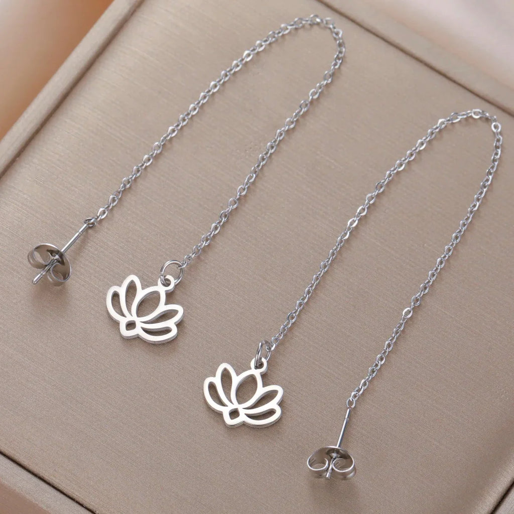 Dangle Earrings with Delicate Lotus Flower in silver
