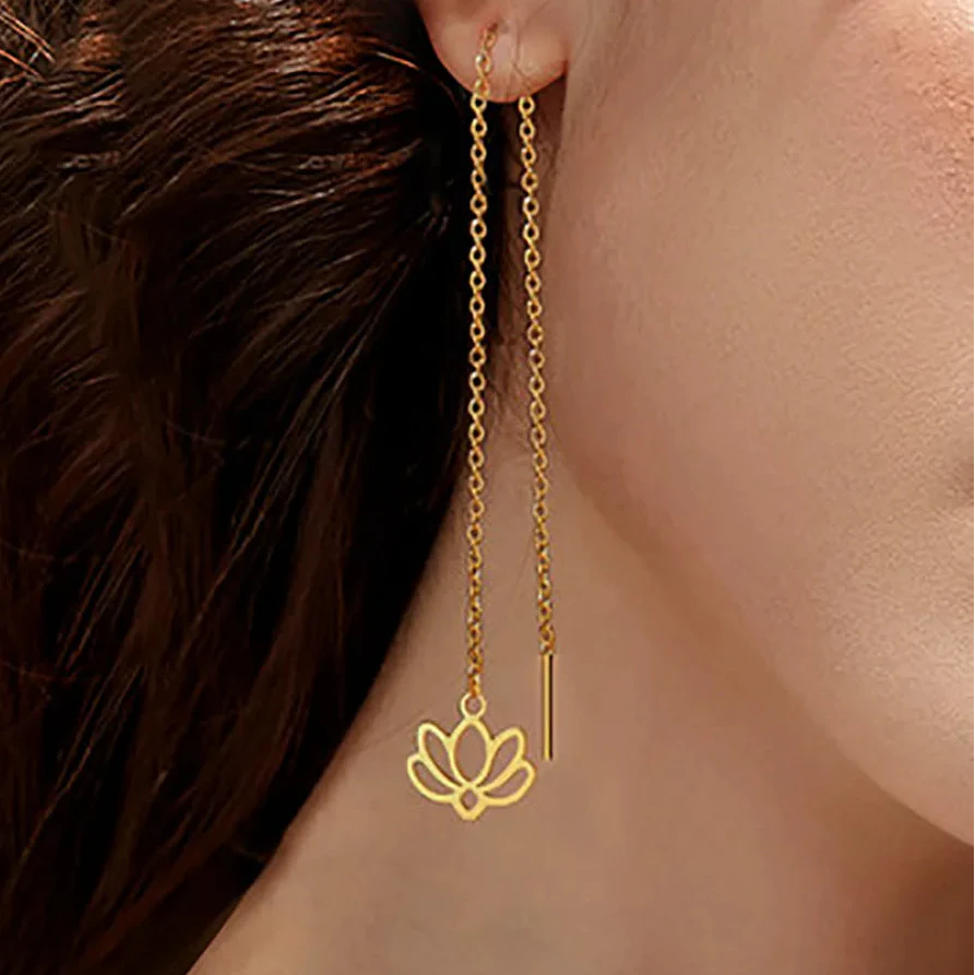Dangle Earrings with Delicate Lotus Flower in gold