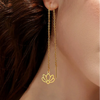 Dangle Earrings with Delicate Lotus Flower in gold