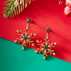 Dangling Earrings with Red and Green Snowflake