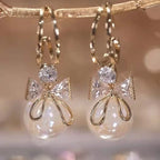 Drop Earrings with Bow Tie and Pearl