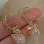 Drop Earrings with Bow Tie and Pearl