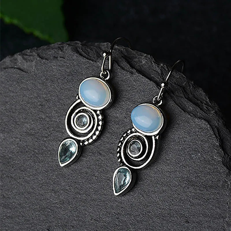 Dangling Earrings with Moonstone Zircon