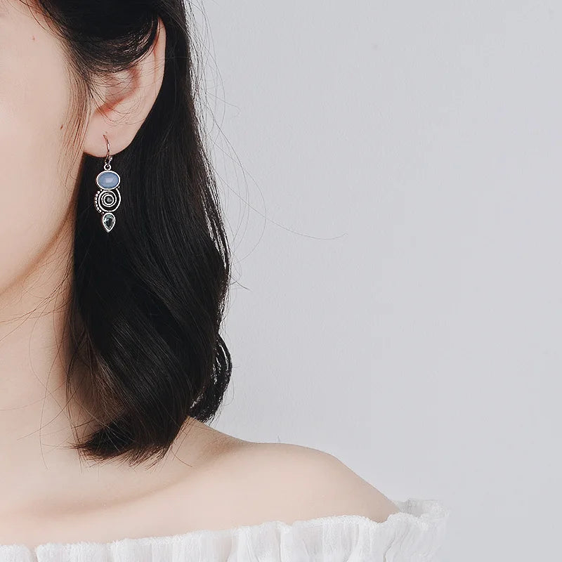 Dangling Earrings with Moonstone Zircon