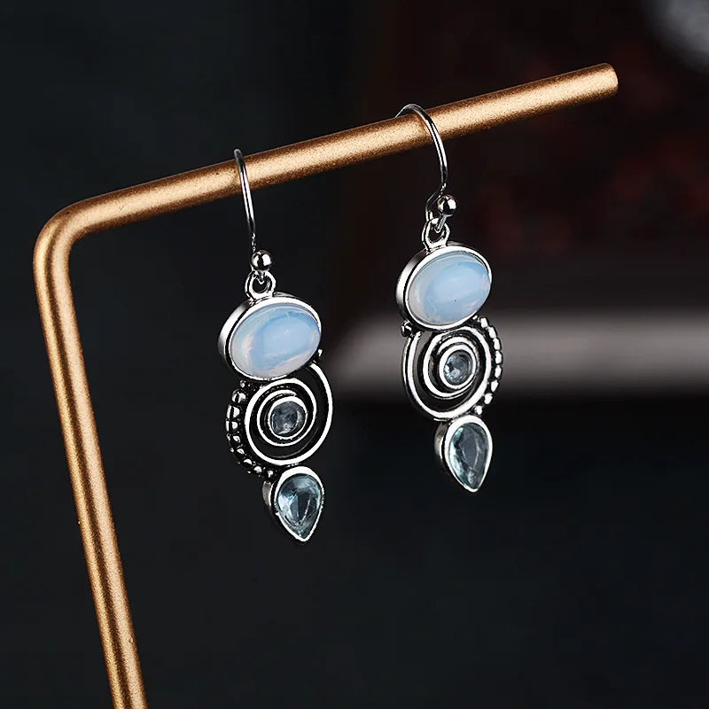 Dangling Earrings with Moonstone Zircon
