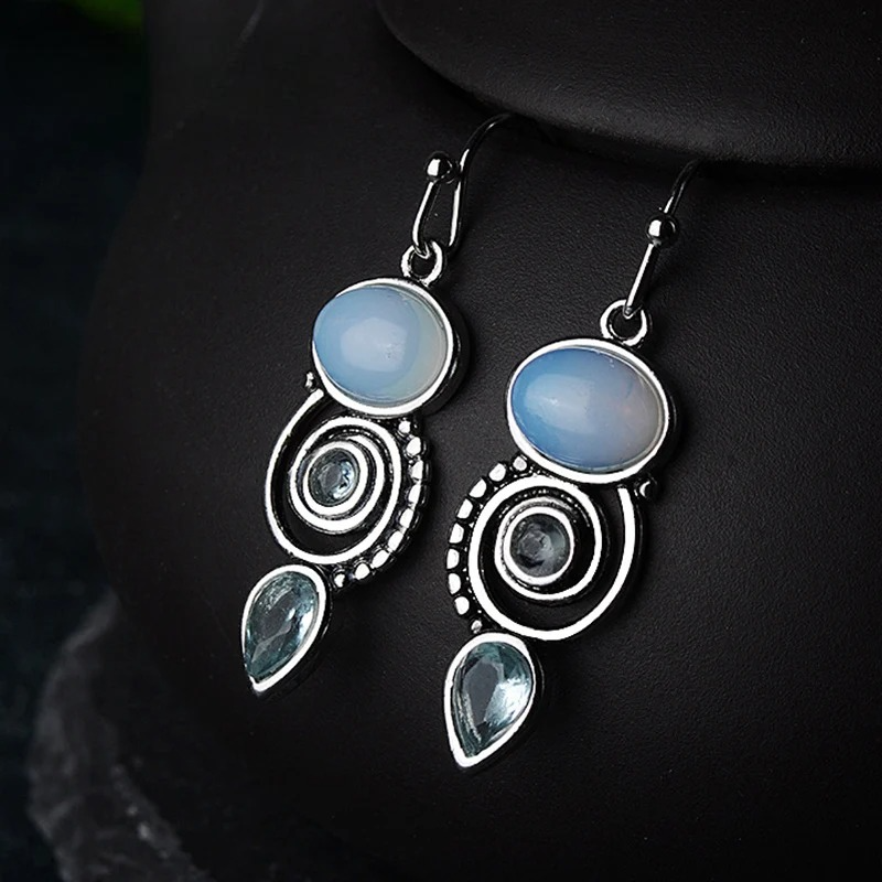 Dangling Earrings with Moonstone Zircon