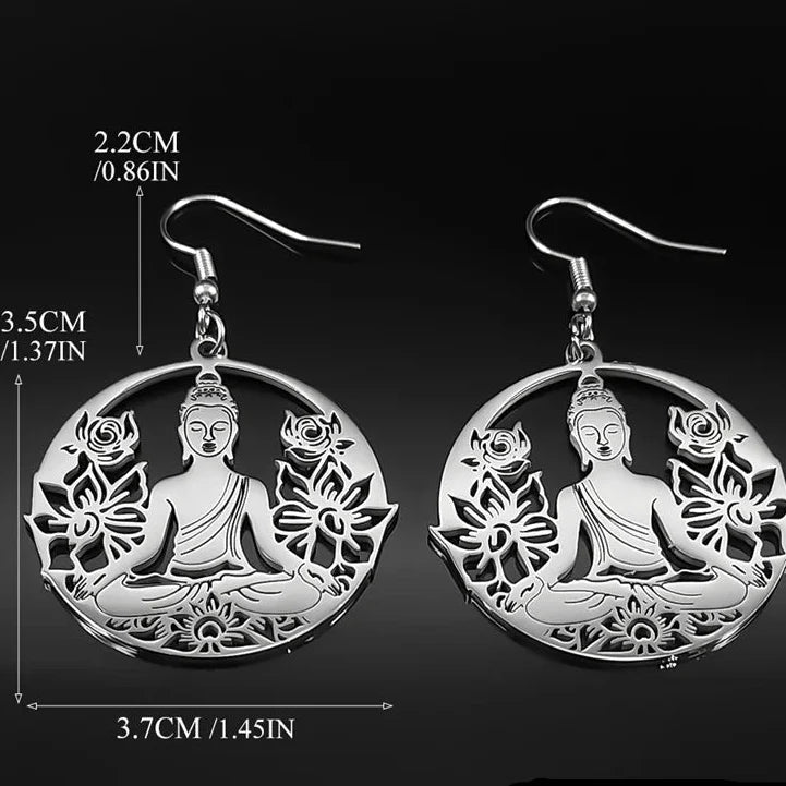Buddha and Lotus Flower Drop Earrings