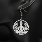 Buddha and Lotus Flower Drop Earrings silver