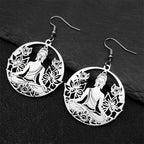 Buddha and Lotus Flower Drop Earrings silver