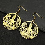 Buddha and Lotus Flower Drop Earrings gold