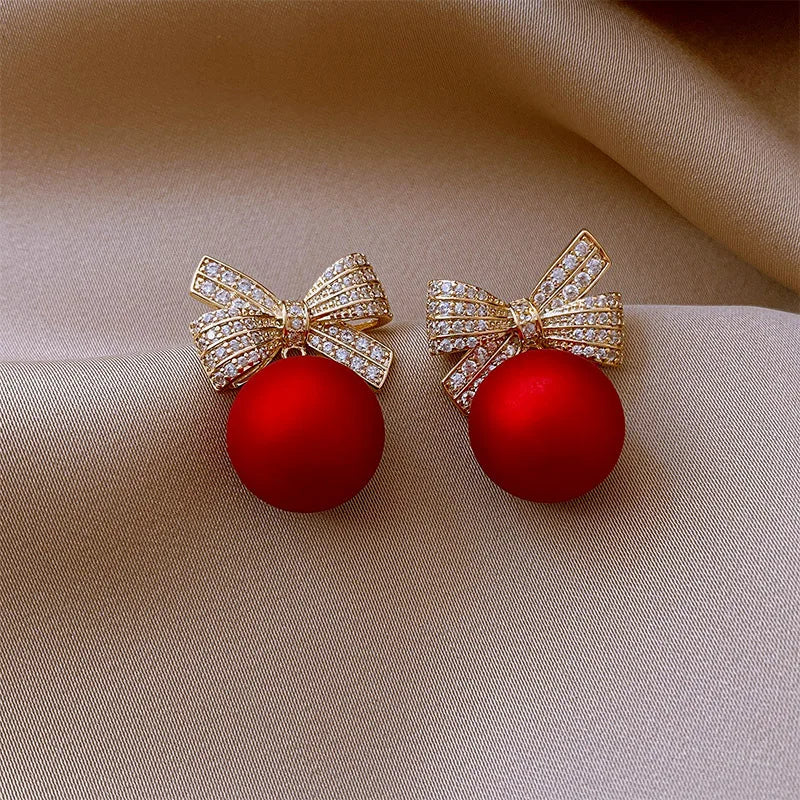 Red Christmas Ball Dangle Earrings