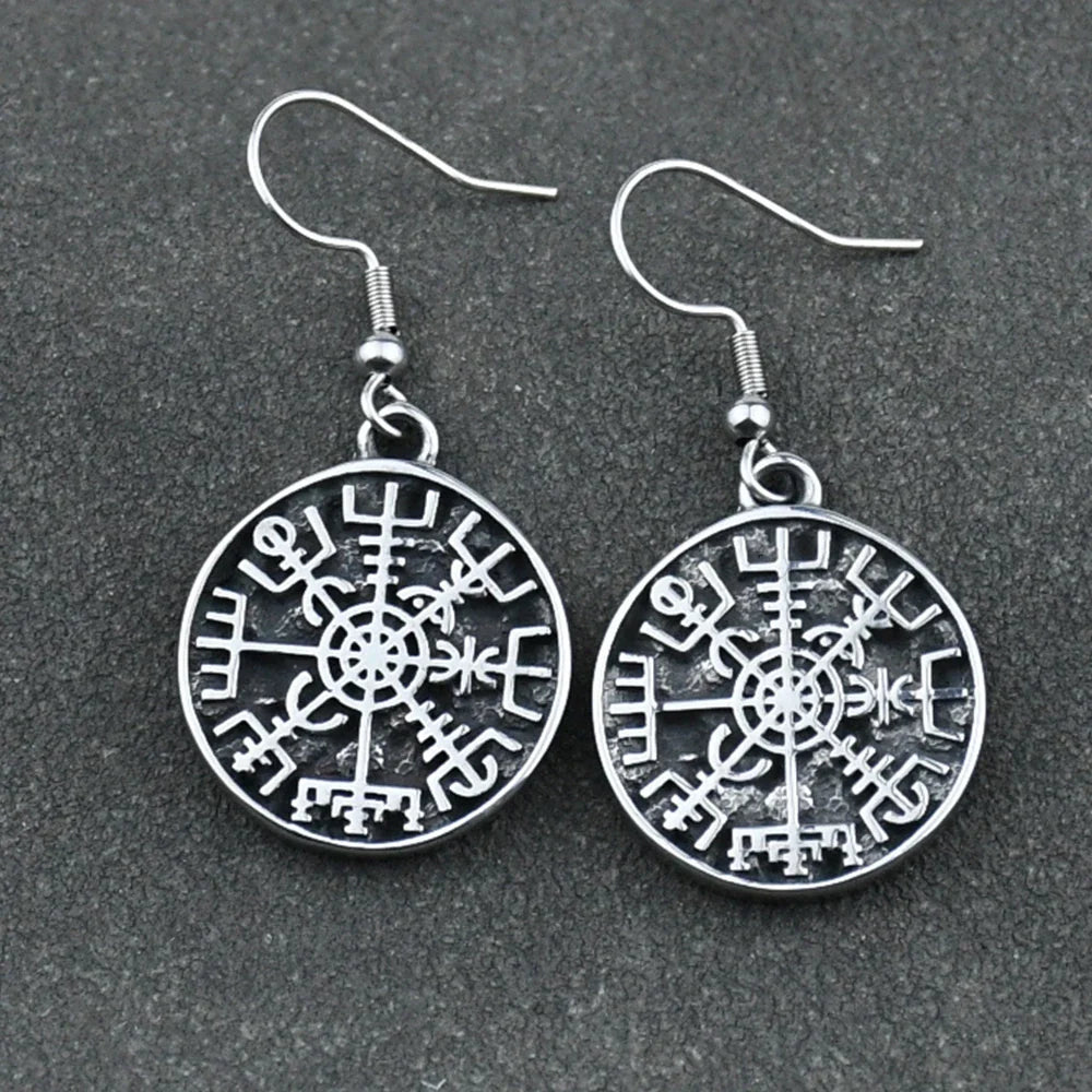 Vegvisir Viking Compass Dangle Earrings