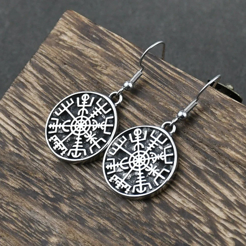 Vegvisir Viking Compass Dangle Earrings 