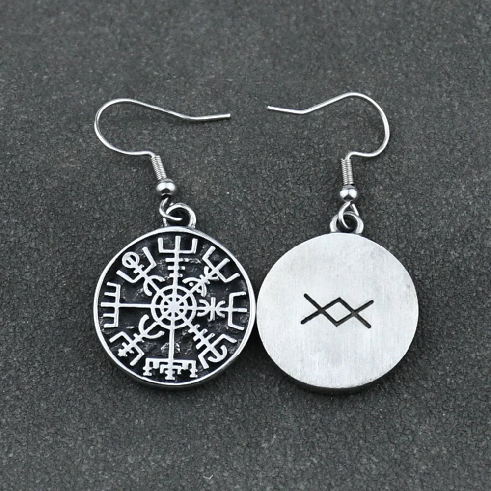 Vegvisir Viking Compass Dangle Earrings 