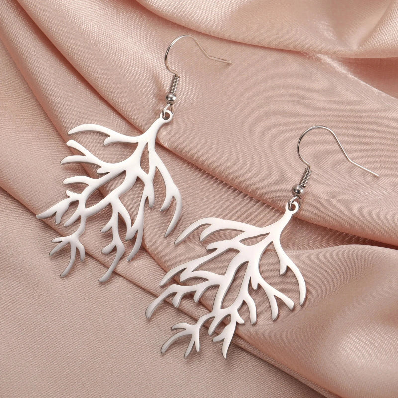 Coral Branch Dangle Earrings silver