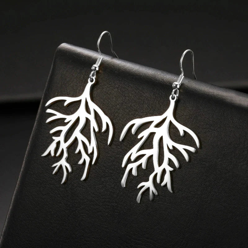 Coral Branch Dangle Earrings silver