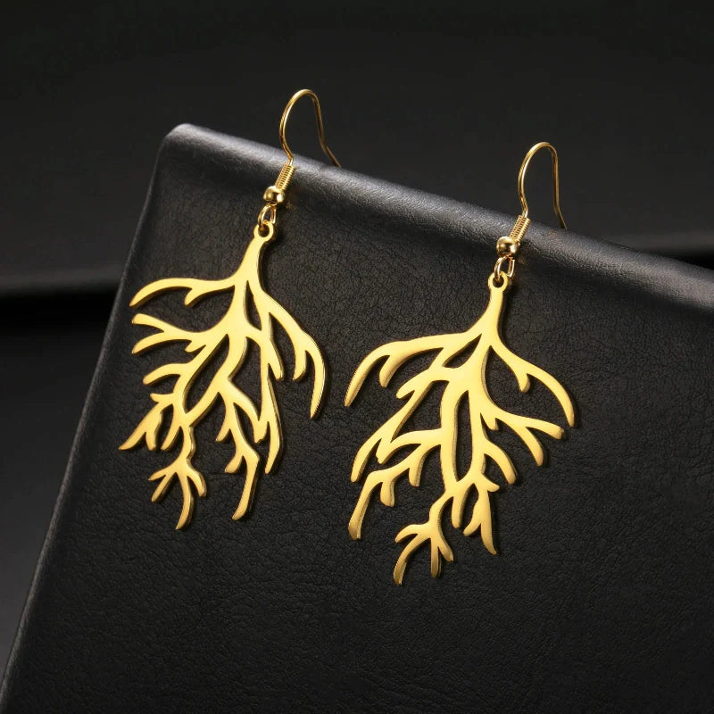 Coral Branch Dangle Earrings gold