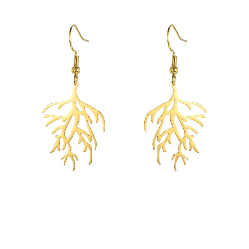 Coral Branch Dangle Earrings gold