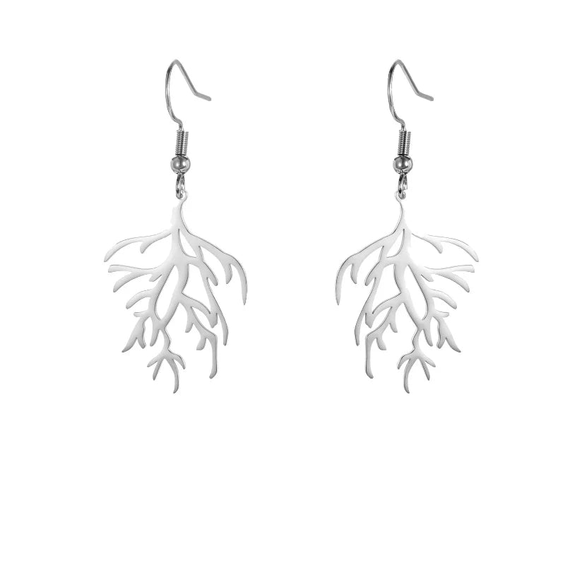 Coral Branch Dangle Earrings silver