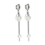 Silver key and lock dangle earrings
