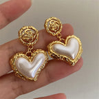 Heart Drop Earrings for Women in Gold