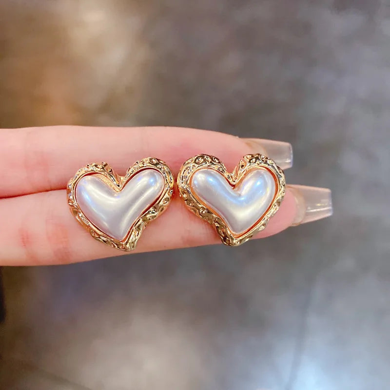 Heart Drop Earrings for Women in Gold