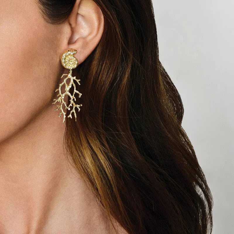 Shell and Coral Drop Earrings