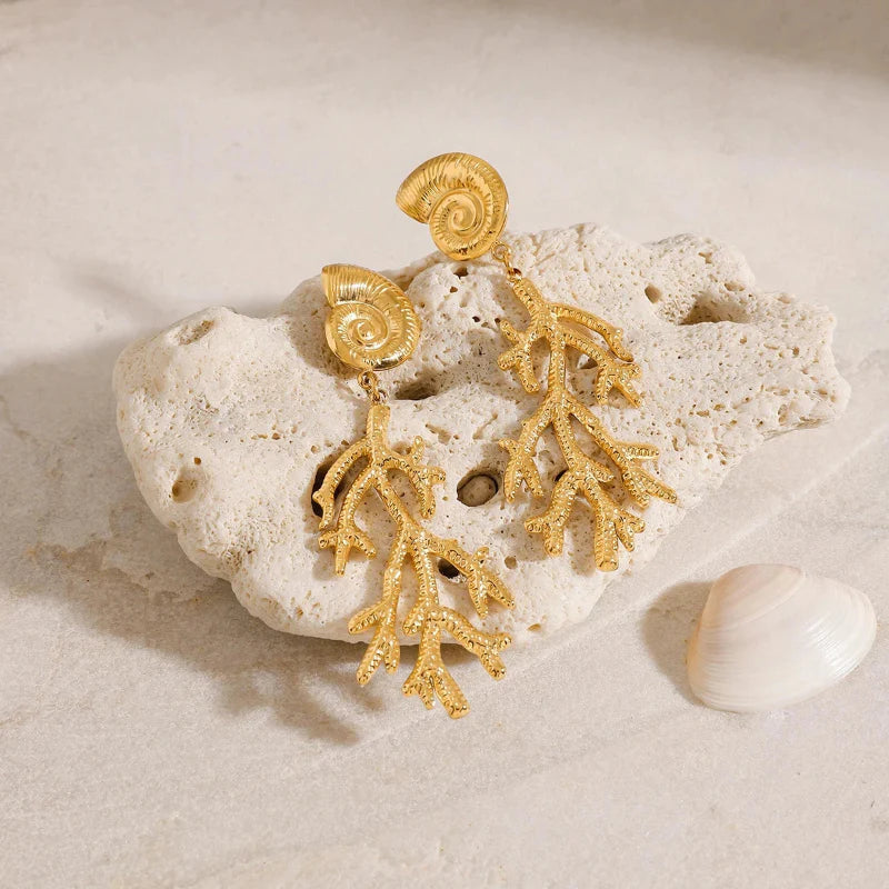 Shell and Coral Drop Earrings