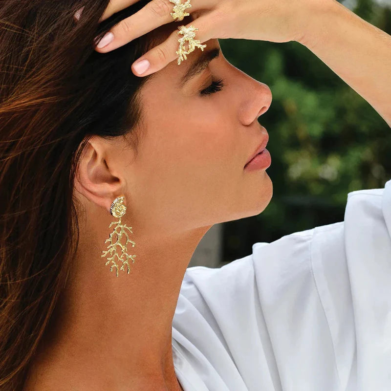 Shell and Coral Drop Earrings