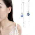 Long Blue Turkish Crystal Evil Eye Drop Earrings