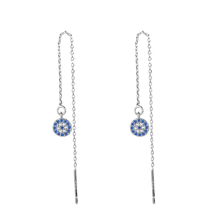 Long Blue Turkish Crystal Evil Eye Drop Earrings