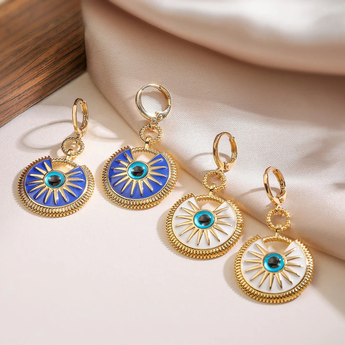 Dangling Evil Eye Earrings for Women white