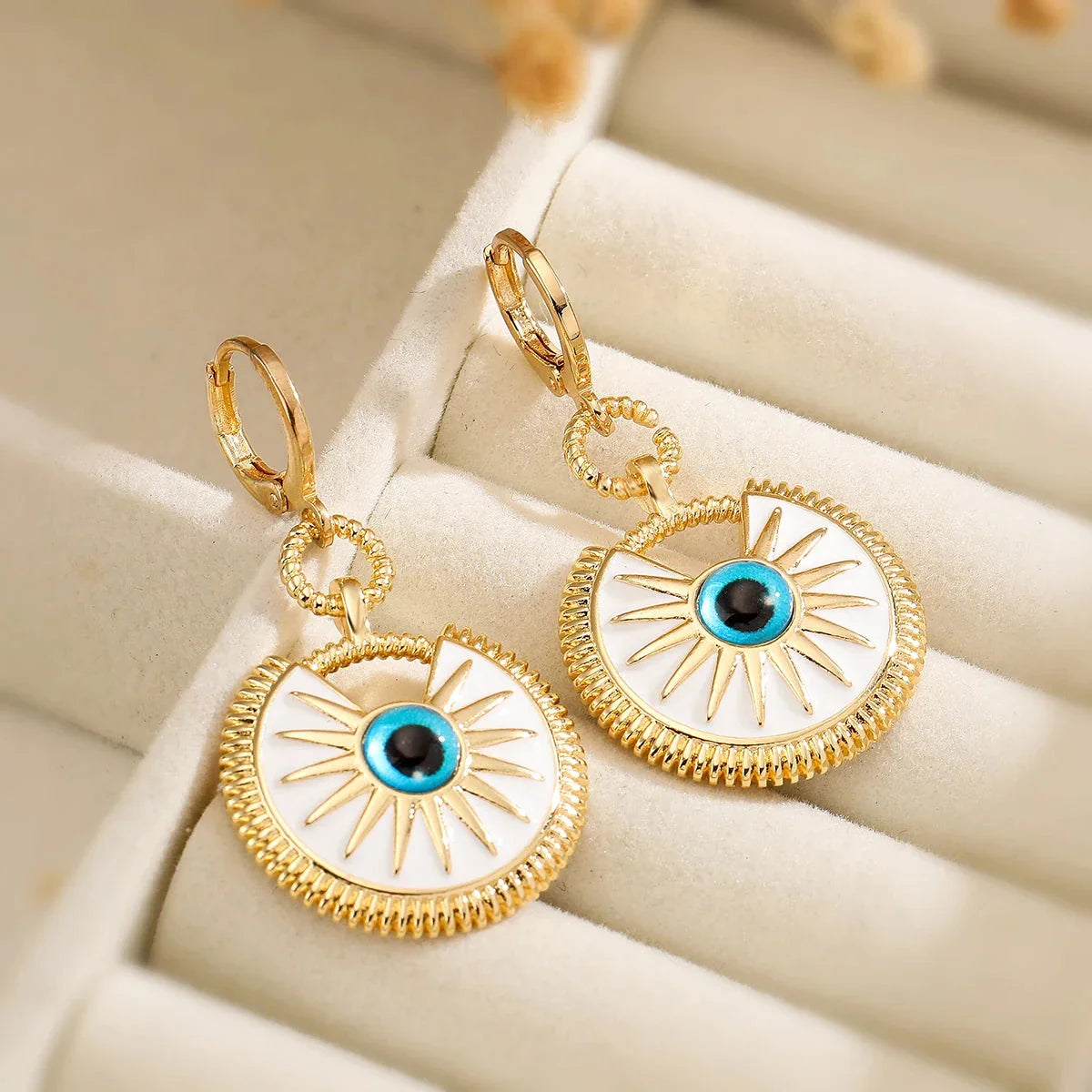 Dangling Evil Eye Earrings for Women white
