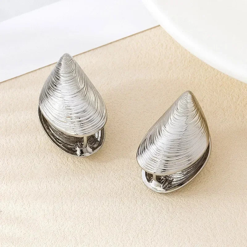 Silver Mussel Shell Dangle Earrings