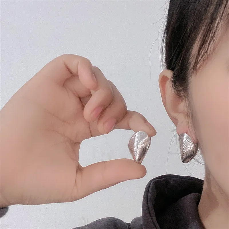 Silver Mussel Shell Dangle Earrings