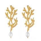 Coral and White Pearl Dangle Earrings