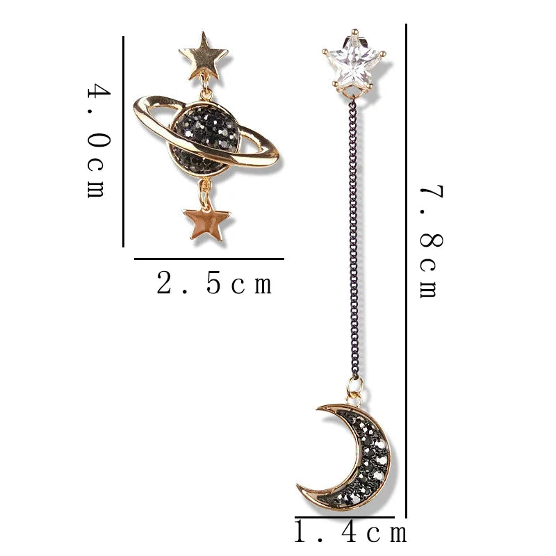 Moon Crescent and Stars Dangle Earrings