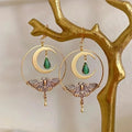 Moon Crescent and Moth Dangle Earrings