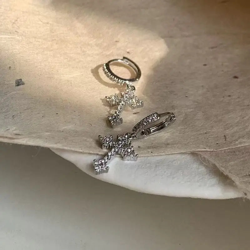 Christian Cross Zircon Dangle Earrings
