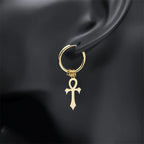 Ankh Cross Dangle Earrings for Men or Women gold
