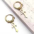 Ankh Cross Dangle Earrings for Men or Women gold