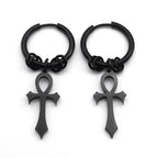 Ankh Cross Dangle Earrings for Men or Women black